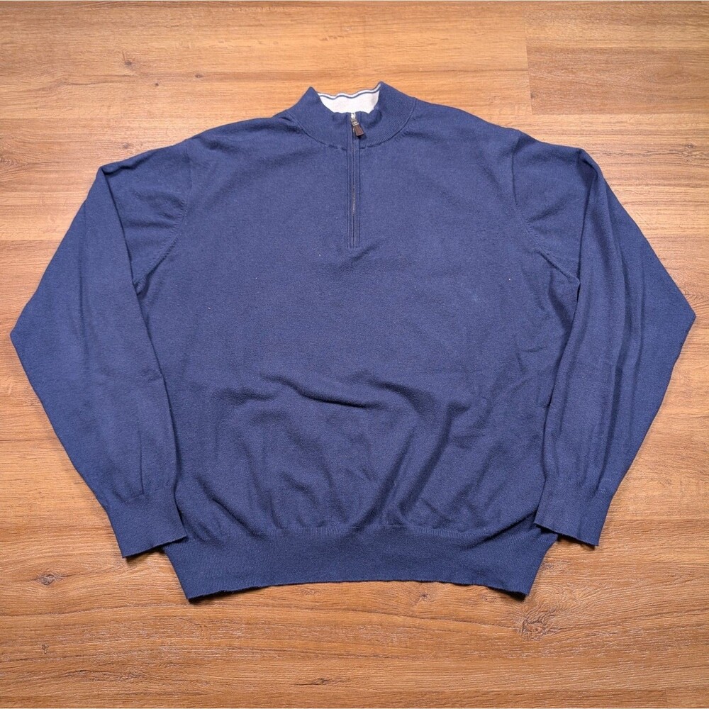Peter Millar 1/4 Zip Pullover Sweater Men XL Blue Knit Pima Cotton Silk Cashmere